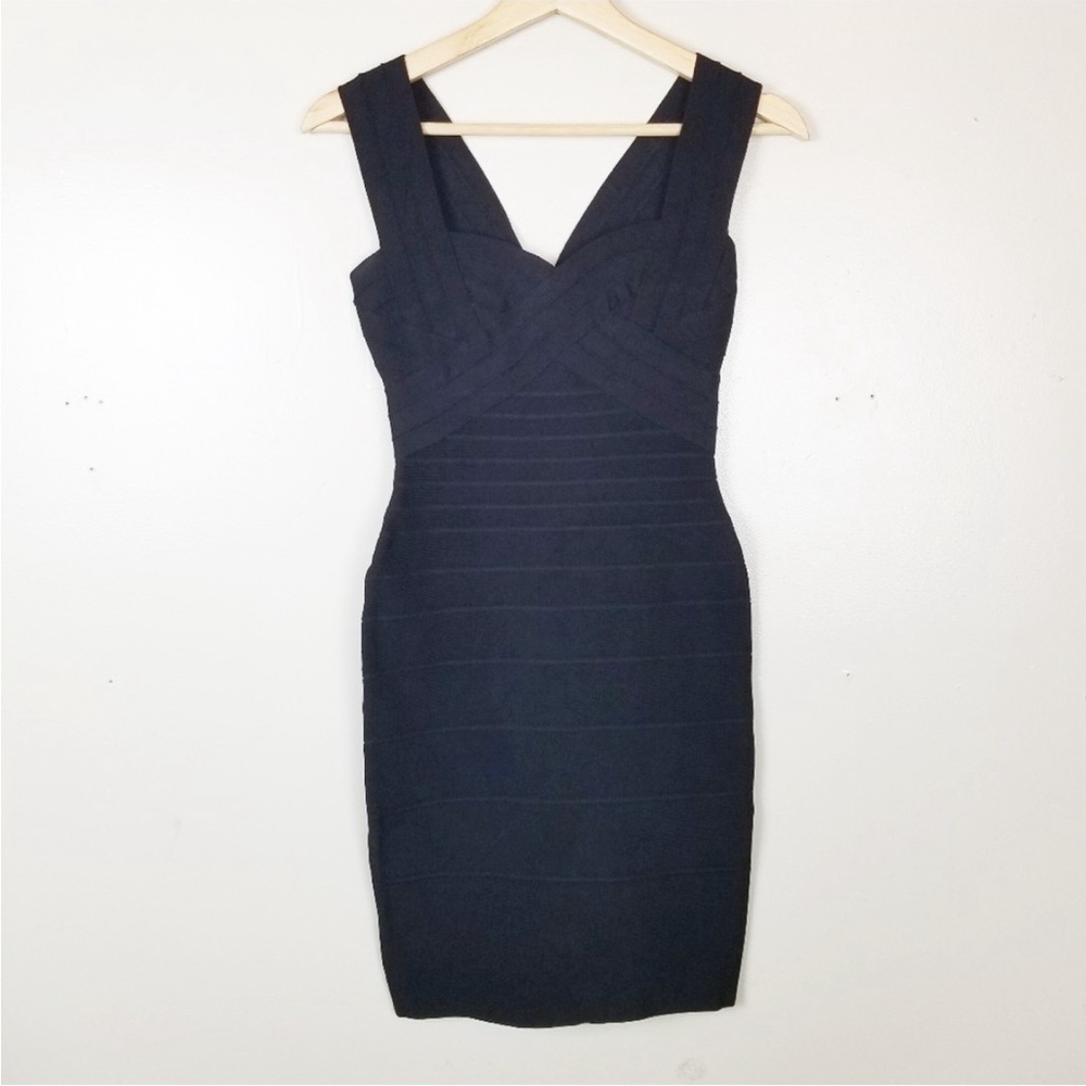 HERVE LEGER Y2K Sweetheart Neck Black Bandage Mini Bodycon Dress Sleeveless S